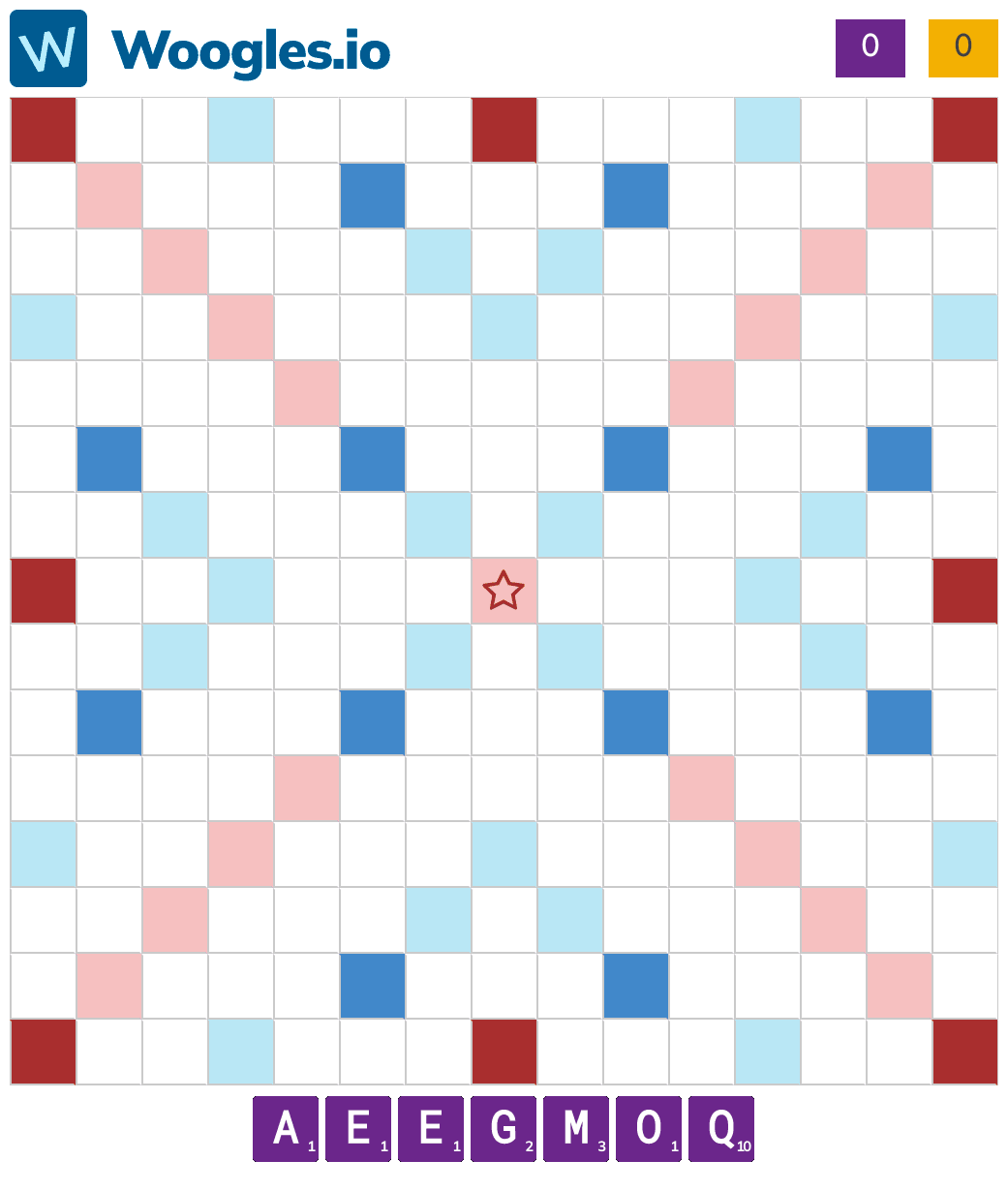 Woogles game position at turn 2